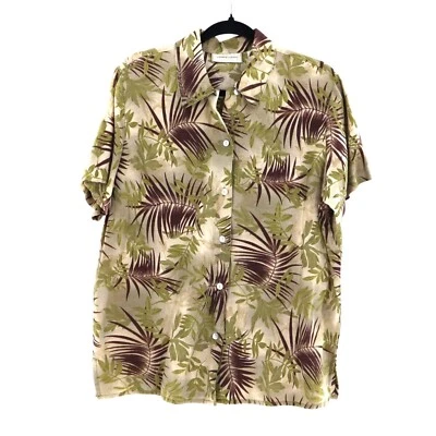 Camisa feminina de linho grama limão M verde tropical palma férias resort ousado - Imagem 1 de 4