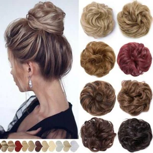 Extensión de pieza de cabello crujiente ondulado moño rosa desordenado natural real de EE. UU. Updo como humano - Imagen 1 de 44