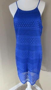 Poetry One Fine Day Dress Women XL Blue Opal Lined Sleeveless Crochet Summer - Picture 1 of 5