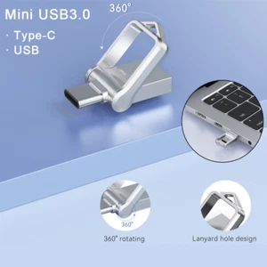 2 IN 1 USB3.0 Mini Flash Drive TypeC 32G 128G Memory Stick Thumb Drive Rotatable - Afbeelding 1 van 21
