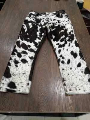 NEW Cowhide Pants Western Style Black & White Hair on Leather Pant - Image 1 of 4