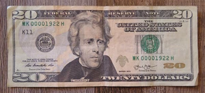 20 dollar bill fancy note YEAR 1922 serial number 00001922 - Picture 1 of 3