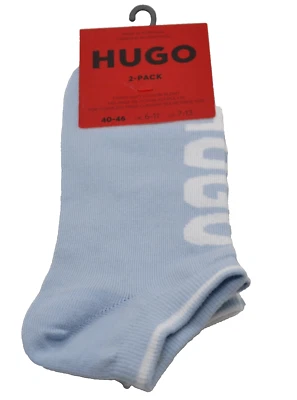 Hugo Boss Men's  2 Pack  White and Blue Logo Cotton Ankle Socks  One Size 7-13 - Image 1 of 4
