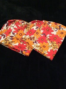 Vintage Retro Mid Century Orange Yellow Cotton Lge Cushion Covers Zips As New - Picture 1 of 4
