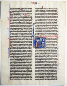 MINIATURA BIBBIA MANOSCRITTO BIBBIA PERGAMENA AARON MOSES VITELLO ORO PRAT PARIS 1290 - Foto 1 di 5