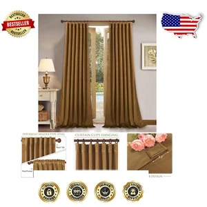 Juego de 2 cortinas de terciopelo marrón dorado de lujo 84" de largo - cortinas térmicas Blackout - Imagen 1 de 9