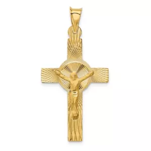 14k Yellow Gold Satin and Diamond-cut Crucifix Pendant 1.92g, L-40.5mm, W-20.5mm - Picture 1 of 4