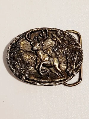 VINTAGE BRASS BUCK DEER BELT BUCKLE- BY THE GREAT AMERICAN BUCKLE CO-1980'S - Image 1 of 3