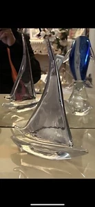 2 Pilgrim Glass Sailboat Clear Midcentury Modern. - Picture 1 of 2