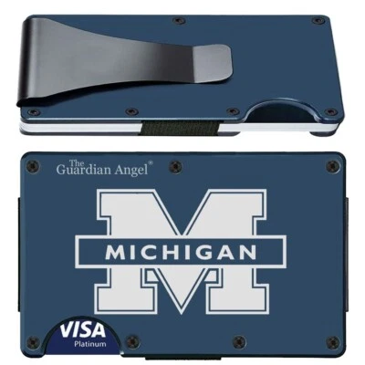 Carteira Michigan Wolverines gravada titânio azul fibra de carbono RFID bloqueio D7 - Imagem 1 de 4