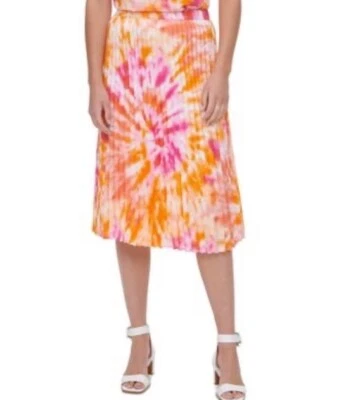 Falda plisada acordeón midi tie dye naranja talla M de Calvin Klein para mujer nueva con etiquetas Foto 1 de 2