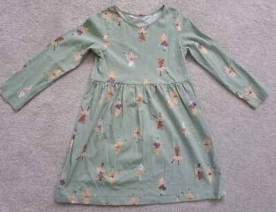 Girls 4-6 Years Long Sleeve Green Dress. Mouse, Ballerina. Washed But Never Worn - Image 1 of 3
