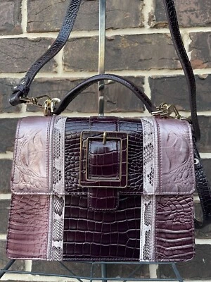 NWT Brahmin Sm Hallie Mellow Rose Jessamine Leather Satchel purple brown multi - Image 1 of 4
