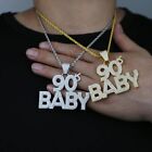 5AAA+ CZ Hop Hip Ice Out 90'S BABY Bling Pendant Necklace 14k Real Gold Plated