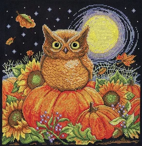 Cross Stitch Kit ~ Design Works Halloween Harvest Owl & Pumpkins #DW3572 - Picture 1 of 4