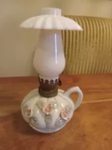 Vintage Porcelain Flowers With Petticoat Miniature Oil Lamp. Made In JAPAN - Picture 1 of 3