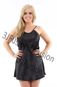 Sexy schwarz Satin Nachtkleid/Hemd/Slip Nachtwäsche/Nachtwäsche KOSTENLOSER VERSAND - Bild 1 von 8