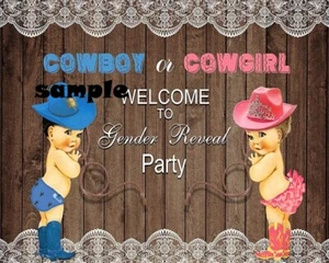Gender Reveal Cowboy Cowgirl Theme Image Edible Cake topper Frosting Sheet - Picture 1 of 2