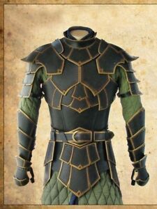 Medieval leather Armour Larp/Cosplay Costume W/ Green Gambeson