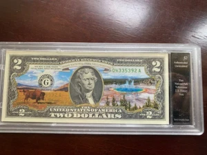 ERSTER NATIONALPARK YELLOWSTONE ECHTER FEDERAL RESERVE-SCHEIN 2 $, VERSIEGELT - Bild 1 von 6