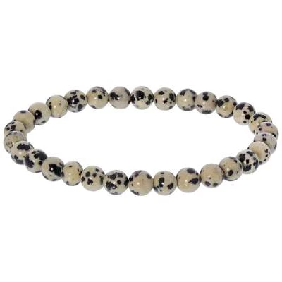 6mm Dalmatian Jasper Gemstone Bead Unisex Stretch Bracelet - Image 1 of 2