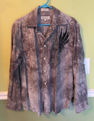 Vintage Eighty Eight Grey Dye Sword Wings Cyber Grunge Button Up Goth Y2K MEDIUM - Image 1 of 2