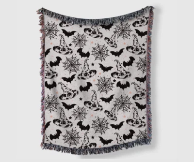 WITCHY BATS AND SPIDER WEBS | WOVEN THROW BLANKET - Image 1 of 4