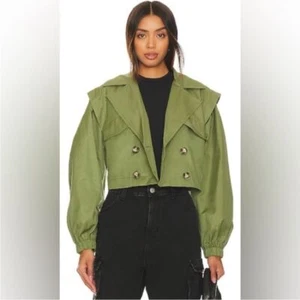 FREE PEOPLE Looking Glass Trench Coat / Loden Green Sz S NWOT - Picture 1 of 12