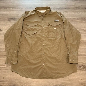 Columbia PFG Mens XL Long Sleeve Vented Fishing Shirt Khaki Button Up Sports - Picture 1 of 6