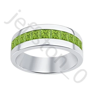 0.80 Ctw Lab Created Peridot 14K White Gold Over Wedding Band Men's Ring - Picture 1 of 5