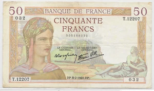 Francia 1940 50 franchi Cerere/Mercurio P-85b Fine-Molto fine - Foto 1 di 2