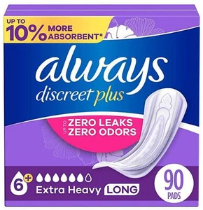 Assorbenti per incontinenza Always Discreet Plus, Assorbenti Extra Pesanti, Lunghi (90 Conteggi) - Foto 1 di 3