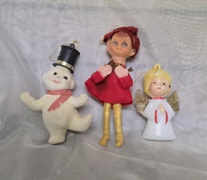 Lotto Ornamenti Natalizi MCM Vintage Elfo Pixie Floccato Pupazzo di Neve Soffiaggio Stampo Angelo - Foto 1 di 11