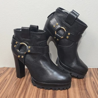 Tory Burch Rina Arnés Moto Motociclista Tacón Botines Botas Negras Para Mujer 8.5M Foto 1 de 4