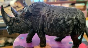 Hand Carved Wooden African Rhinoceros 5.5 Inches Long x 3 Inches Tall - Picture 1 of 9
