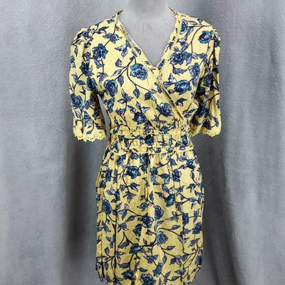 New Womens Floral Dress Size Medium Yellow Blue Flowers Elastic Waist Lace NWT - Image 1 of 4