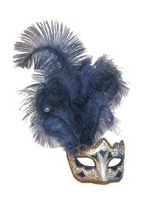 MAR 18  A QUALITY ITALIAN MASK HANDCRAFTED BY ARTISANS -BLUE FEATHERS. - Picture 1 of 2