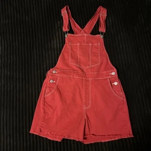 No Boundaries Bib Shortalls Denim Jeans Overall Shorts rot Größe 7-9 Medium - Bild 1 von 14