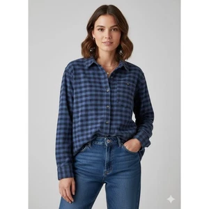 Camicia donna Patagonia flanella cotone biologico taglia M blu bufalo preppy casual - Foto 1 di 12