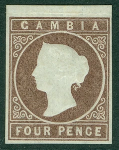 SG 6 Gambia 1874. 4d pale brown. Lightly mounted mint. 4 good/large margins... - Picture 1 of 2