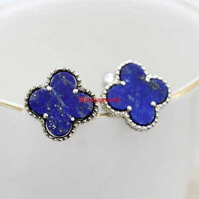 Natürlich Lapislazuli Edelstein Mit 18k Weiß Vergoldet Silber Manschetten #26 - Bild 1 von 4