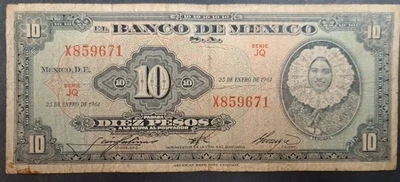1961 Mexico 10 Pesos P58h, Serie JQ X859671. - Image 1 of 3