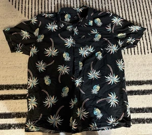 Rip Curl schwarzes Hawaiihemd Ananas Palmenmuster Knopfleiste Hemd XXL - Bild 1 von 3