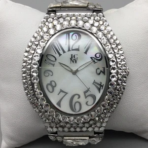 Jimmy Crystal Damenuhr 45 mm silberfarben Swarovski Kristall Manschette neue Batterie - Bild 1 von 14
