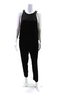 Ella Moss Womens Faux Leather Trim Crepe Halter Jumpsuit Black Size Small - Picture 1 of 6