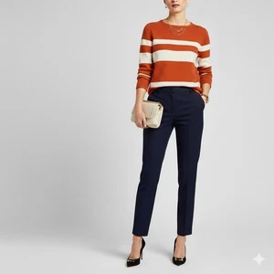 Neiman Marcus 100% Cashmere Sweater Womens L (Fits S) Burnt Orange White Stripe - Picture 1 of 10