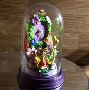 Disney Fairies 8.5" Glass Dome Clock Flowers Tinker Bell *READ* Real Pretty - Picture 1 of 24