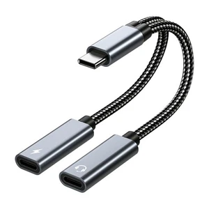 Dual USB-C Splitter Headphone and Charger Adapter, 16 Bit / 60W 2-in-1 Splitter - Picture 1 of 5