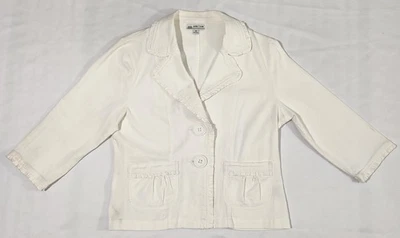 Chaqueta Ambition Mujer Pequeña Mediana Blanca Denim Blazer Estilo Bolsillos Manga 3/4 Foto 1 de 4