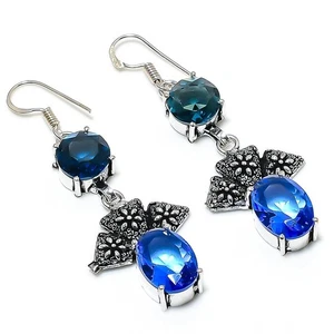 Londres Azul Piedra Topacio Hecho A Mano 925 Plata De Ley Joyería - Imagen 1 de 5